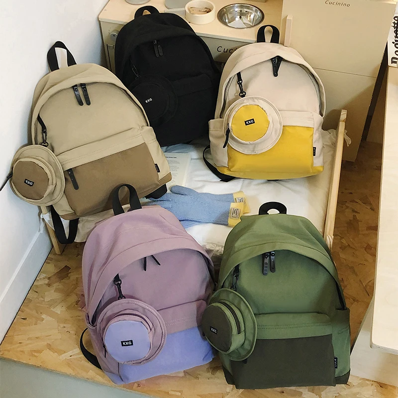 

Retro Student Backpack Large Capacity Waterproof Backpack Contrast Color Outdoor Mountaineering Bag Sports Backpack Coin Purse