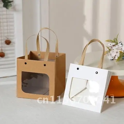 Gift Bag New with Clear Window Portable Cake Packaing Bag with Handle Simplicity Birthday Gift Tote Bag Party Decor Accessories