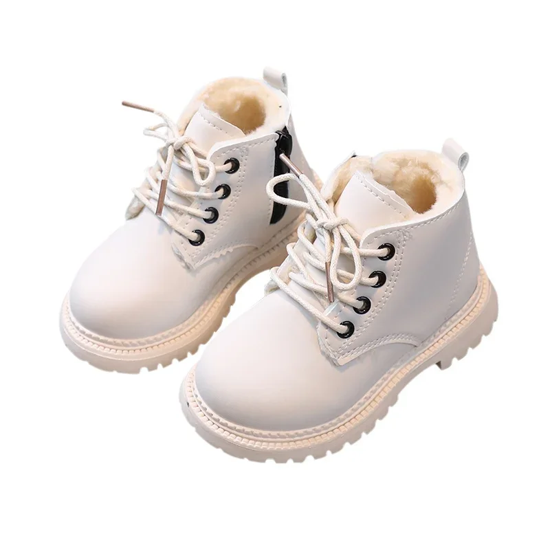 Boys and Girls British Style Side Zipper Boots Children's 2024 Winter Padded Warm Non-Slip Boots 2-10 Years Old Children's Shoes