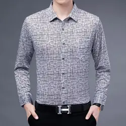 Korean Clothing Fashion Men Long Sleeve Shirts Spring Autumn Vintage Business New Plaid Pocket Single Sockets Casual Thin Tops