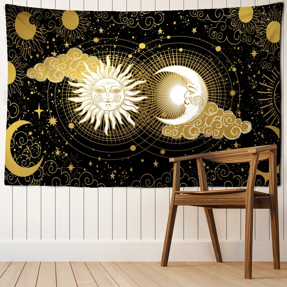 

Psychedelic Sun And Moon Tapestry Wall Hanging Dream Mysterious Hippie Tapiz Kawaii Aesthetics Room Home Decor