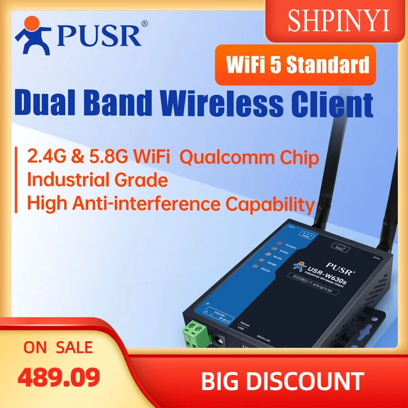 PUSR Dual Band 2.4GHz and 5GH Wireless Client Qualcomm Processor & WiFi 5 SoC Modbus RTU to TCP USR-W630s
