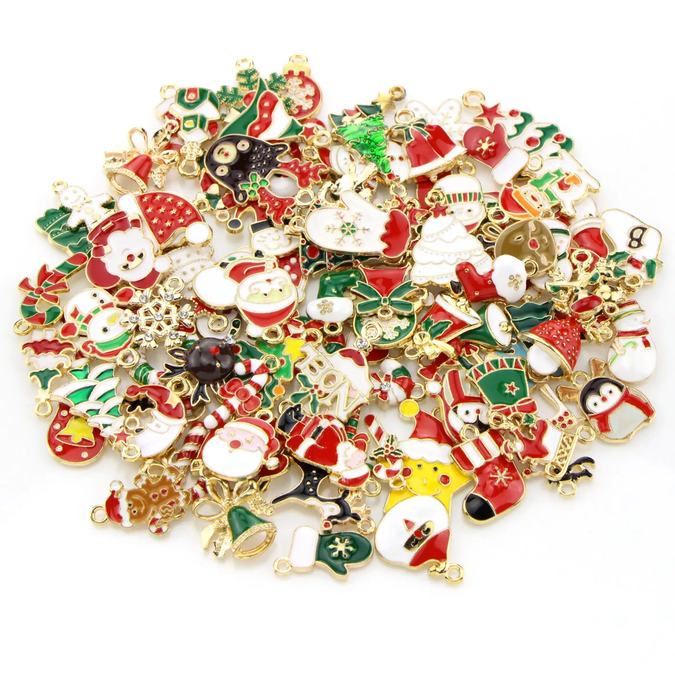 

100Pcs Enamel Christmas Charms Set - Snowman, Santa, Tree, Reindeer Pendants for DIY Jewelry Making & Craft Gifts