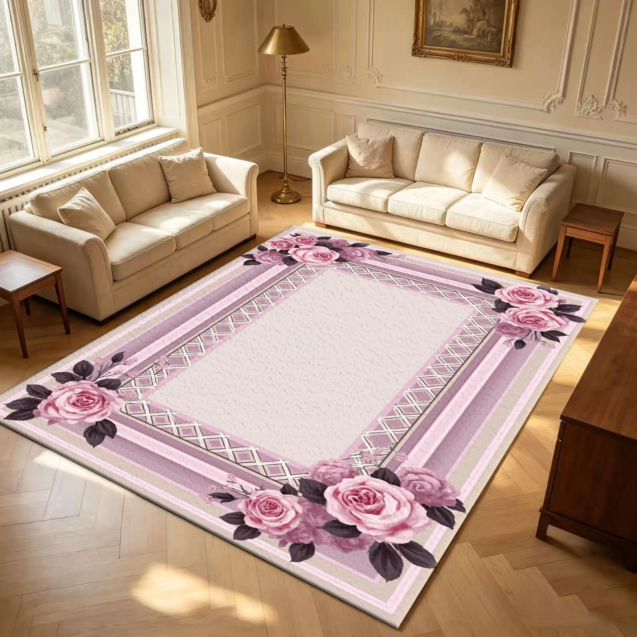 Pink Rose Flower Frame Decor carpet flooring Bedroom Wall Art Canvas Poster