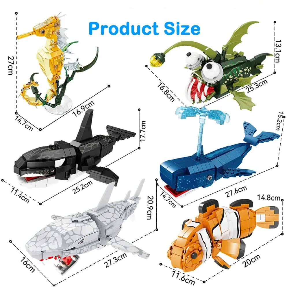 Sea World Animal Building Blocks Seahorse Shark Whale Assembly Bricks Model Set Children\'s Educational DIY Toys Christmas Gifts