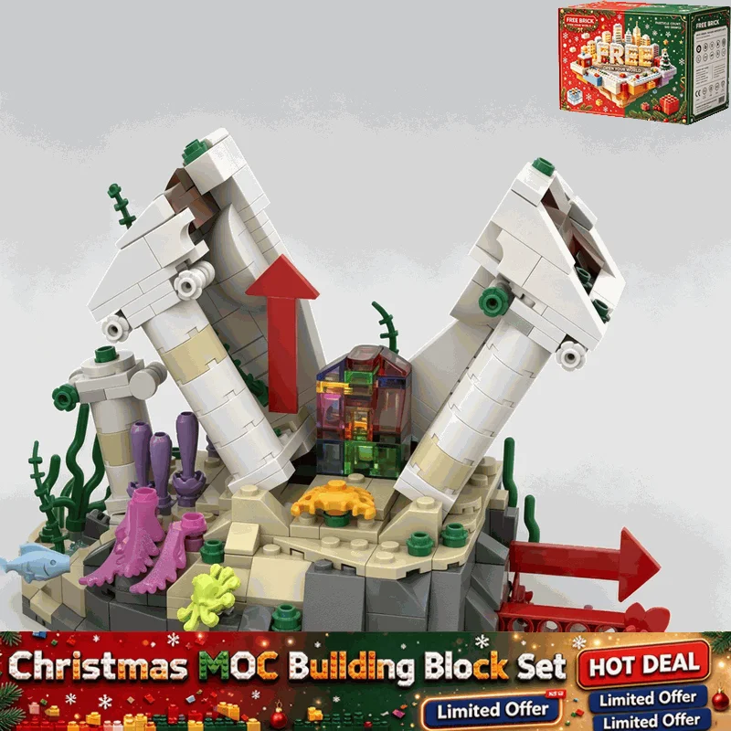 2888PCS MOC Sunken Temple Underwater Ruins Model Building Blocks DIY Creative Assembly Toy Birthday Gift Collection Display