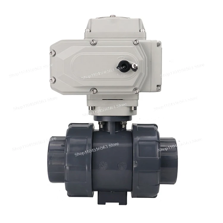 Plastic Pvc Double Union Electric Dn50 2 Inch 3-way 2-way Thread 24v Dc Motorized Actuator Upvc Ball Valve