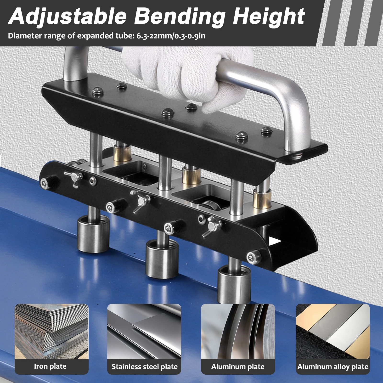 3 Station Large Radius Sheet Roller Bender 0-90° Bending Angle Sheet Metal Roller with Aluminum Alloy Handle for 13-130mm Bends