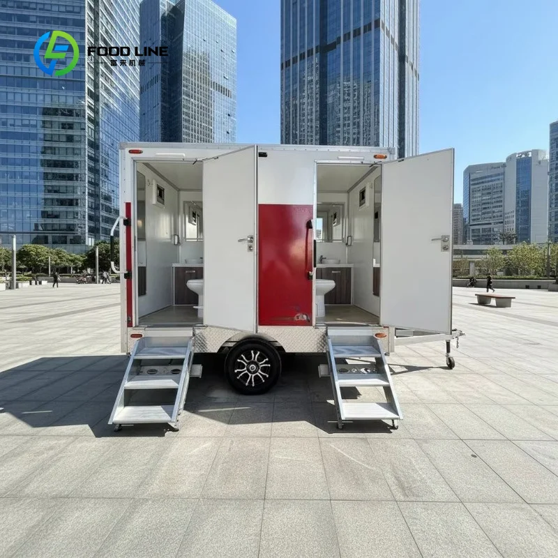 Customized Dual Cabin Portable Restroom Trailer Exterior Mobile Toilet for Wedding Construction Site, Festival & Outdoor Rental
