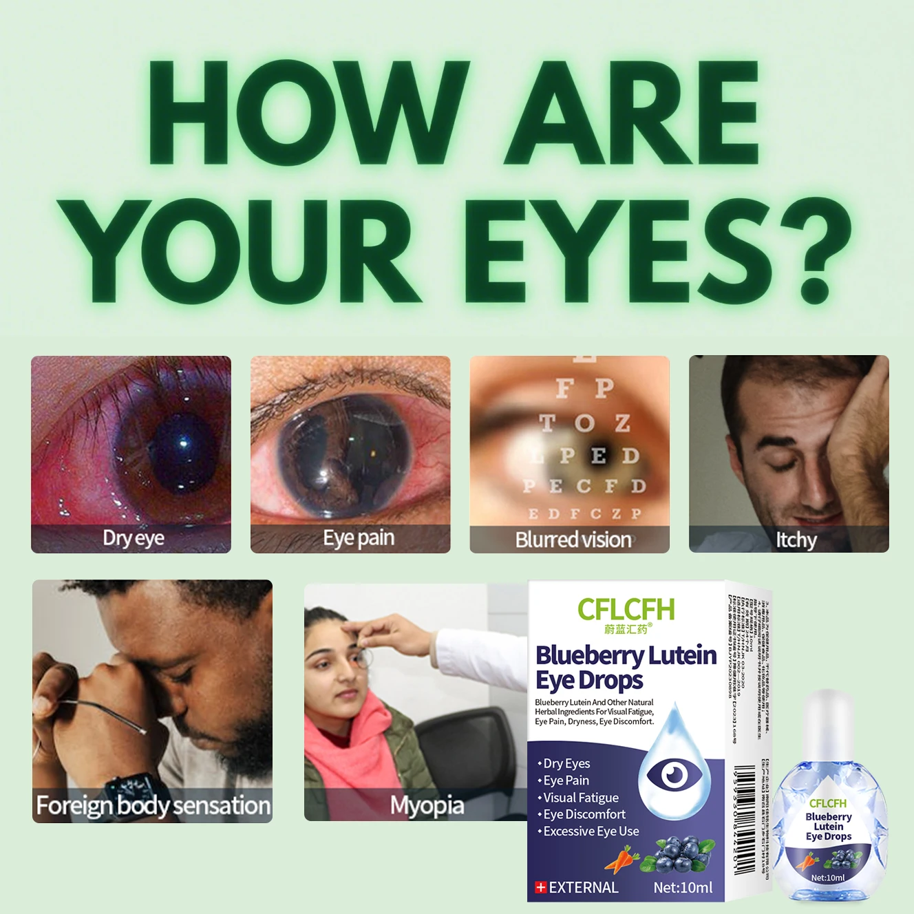 Blueberry Lutein Eye Drops Protect Vision Eyes Pain Dry Itchy Myopia Visual Fatigue Eyesight Improvement Health Care Liquid