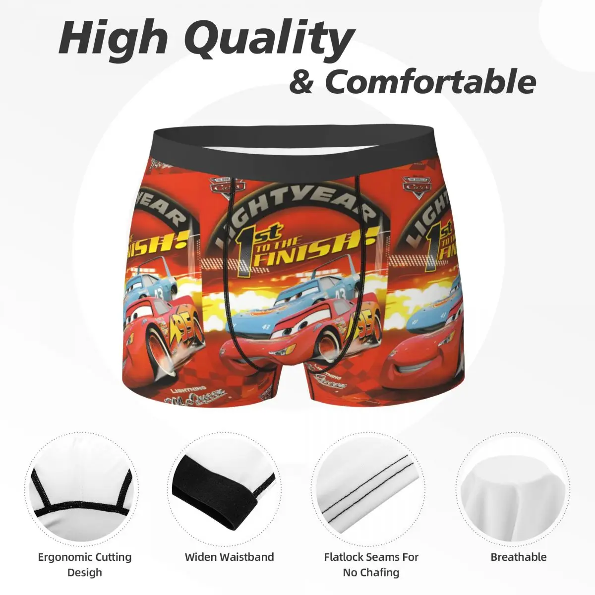 Lightning Mcqueen Cars Underwear Man Underpants Printed Breathable Boxershorts Hot Sale Boxer Brief Plus Size