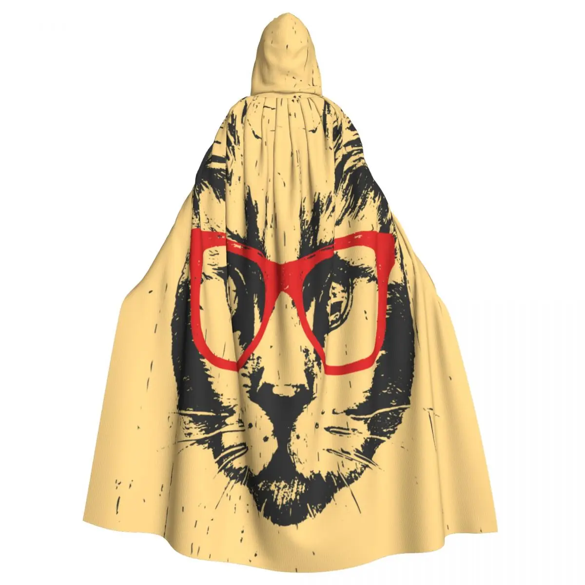 Unisex Witch Party Reversible Hooded Adult Vampires Cape Cloak Funny British Shorthair Cat With Glasses