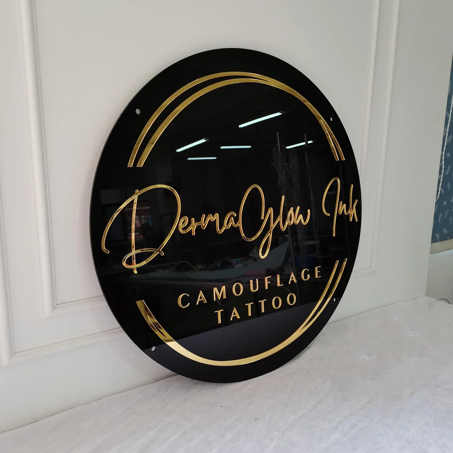 Free Logo Design Custom Round Business Logo Acrylic Sign Laser Cut 3D Wall Sign Business Signage for Office Beauty Salon Studio