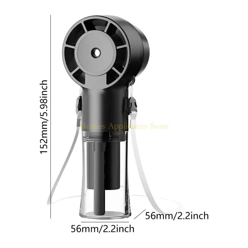 D0AB Fan Handheld Neck pendurado fã névoa recarregável USB para viagens e uso academia