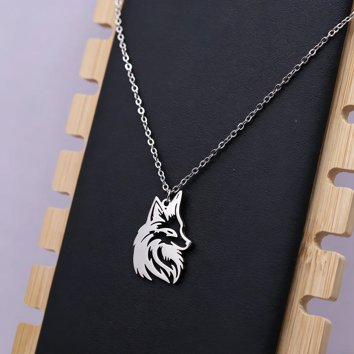 Kinitial Stainless Steel Fox Pendant Necklace Jewelry For Women Men Animal Neck Necklace Trend Gift Wholesale