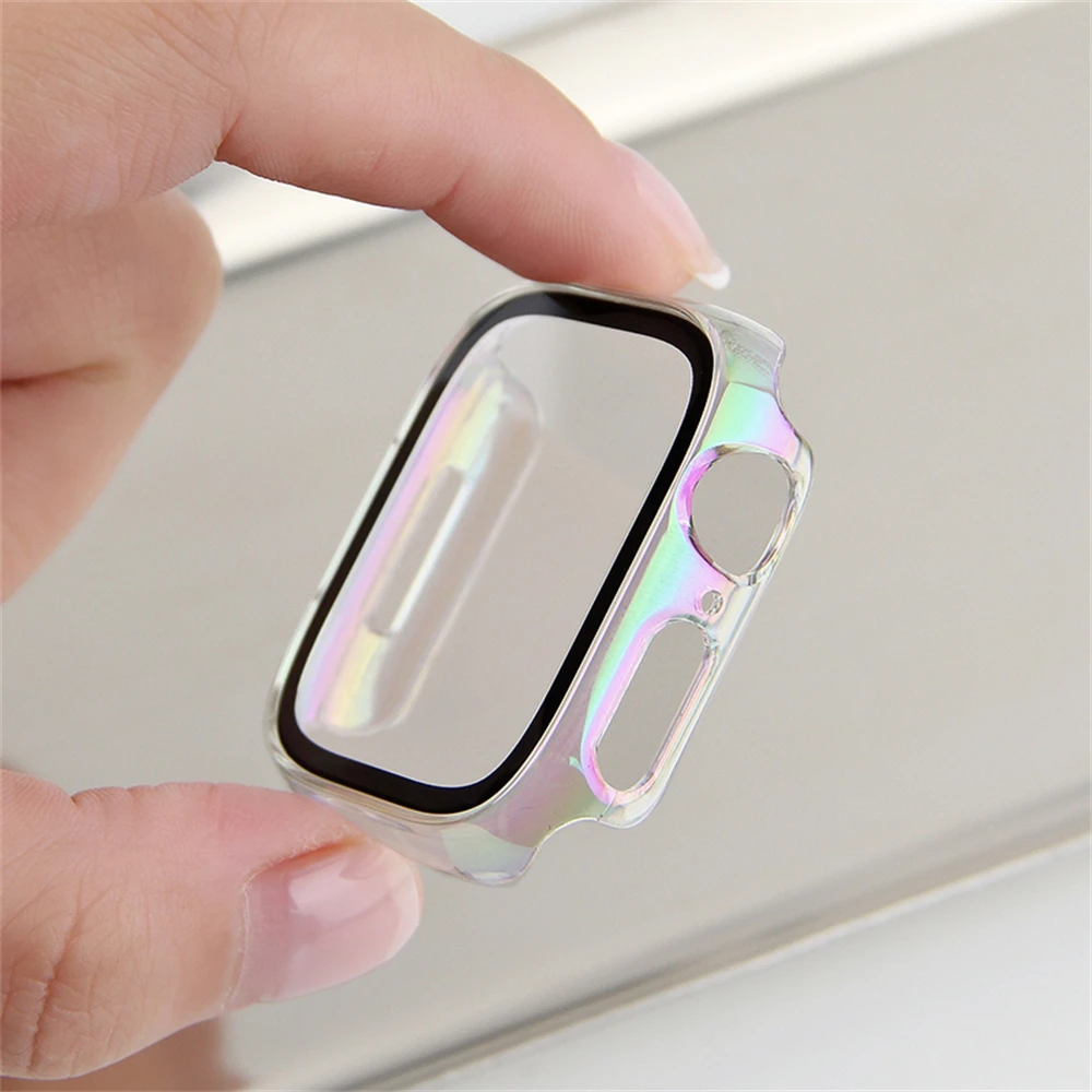 INS Laser Radiant Clear Hard Case For Apple Watch 49 45mm 41 40 44 42 38 Korea Designer PC Bumper Protector For Series 9 8 7 6 5