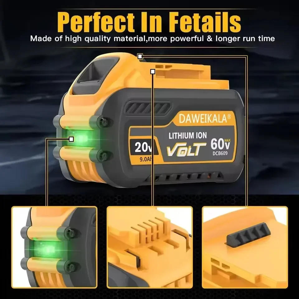 Pro Dewalt DCB609 60V MAX Flexvolt baterie 9000mAh kompatibilní baterie DCB547-XJ DCB606 DCB200 DCB182 DCB204 baterie pro elektrické nářadí - náhled 6