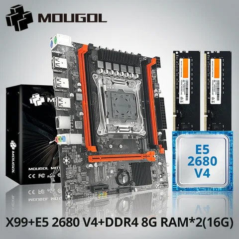 MOUGOL X99 Motherboard Kit with Intel Xeon E5 2680 V4 & DDR4 8Gx2 2133MHz Dual Channel RAM M.2 NVME for Desktop Gaming Computer