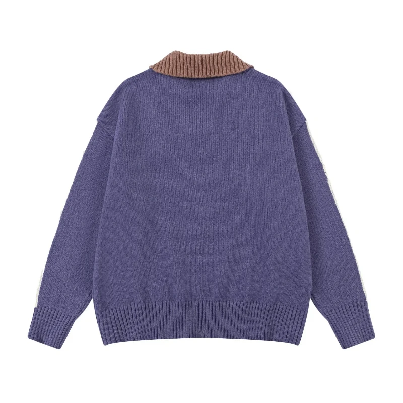 Autumn Winter Lovers Pullover Sweater Retro Preppy Style Patchwork Color Knitted Sweater Men Korean Fashion Oversized Knitwear