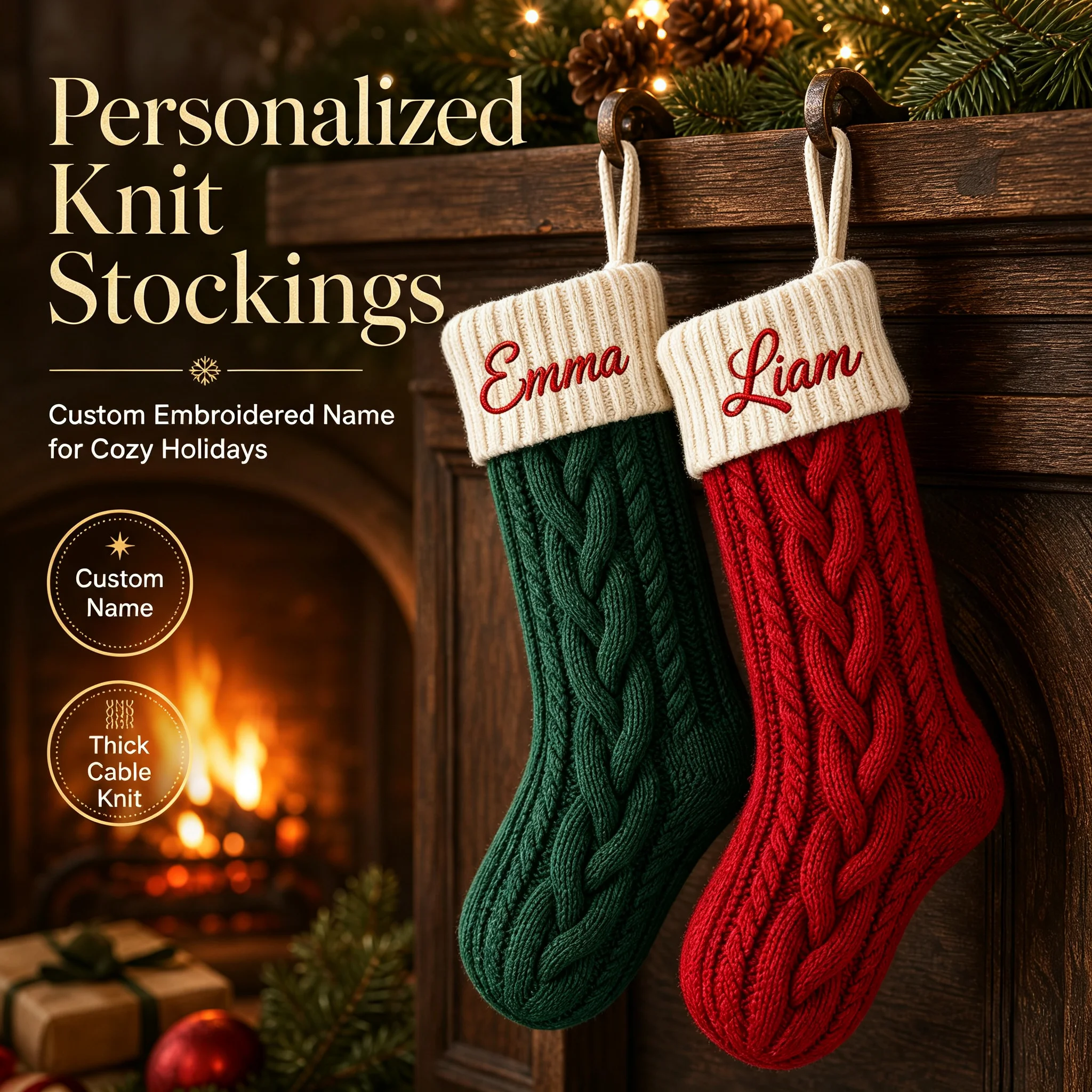 Custom Embroidered Cable Knit - Christmas Stocking Hanging 评论和价格