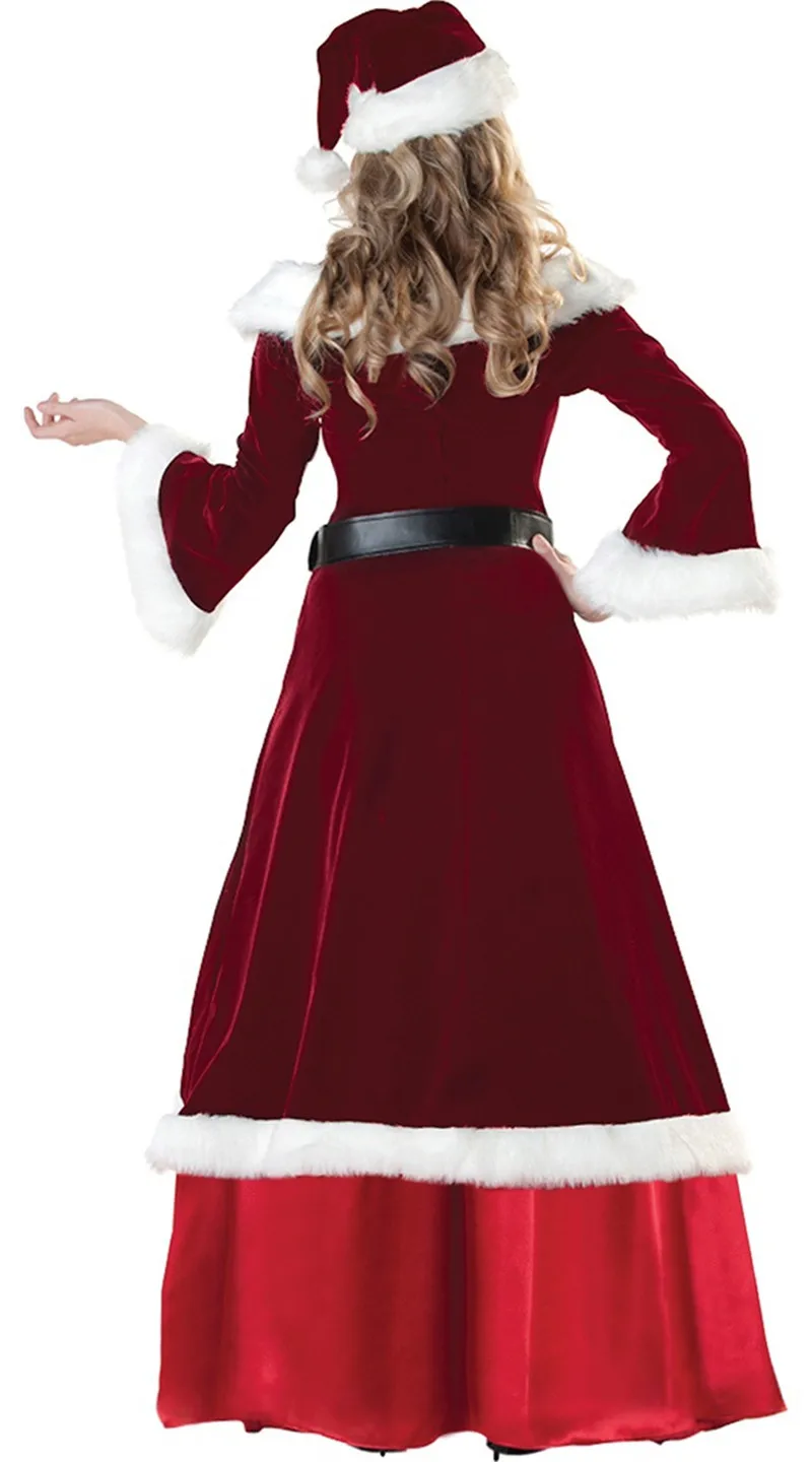 Woman Santa Claus Cosplay Costume Red Deluxe Velvet Fancy Christmas Dress Suit Adult Women Xmas Party Costume S-XXL