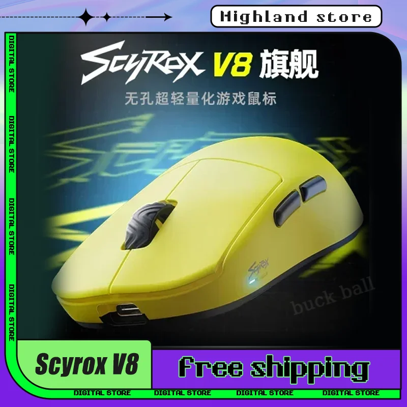 Scyrox v8 mouse para jogos, 2 modos, 2.4g, sem fio, personalizado, suporte 8k, 36g, leve, nórdico, pixart 3950, mouse para escritório, mous