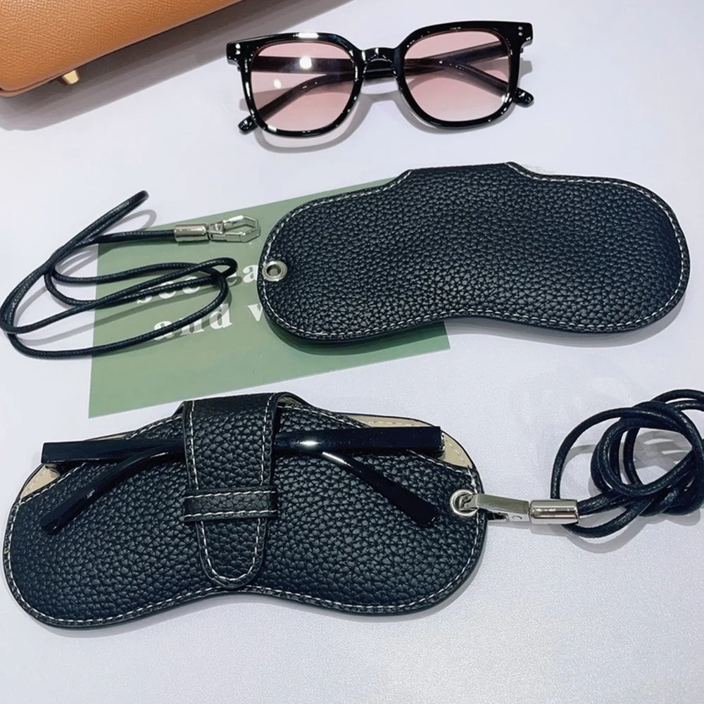 Leather Soft Glasses Bag For Women Glasses Case With Sling Fashion Lightweight Sunglasses Box Solid Color Simply Eyewear Cases