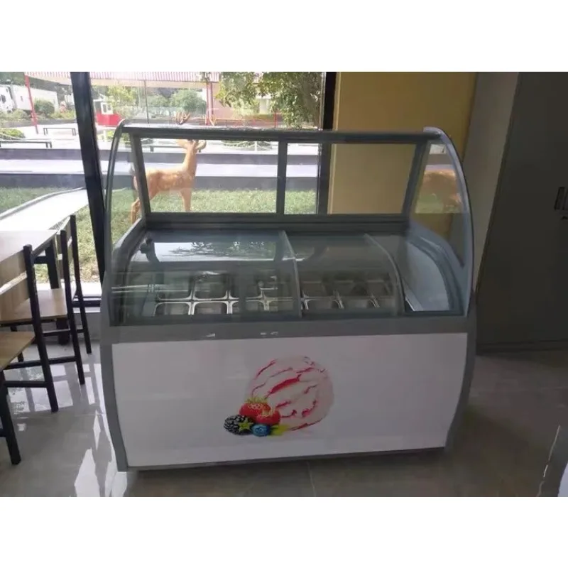 Commercial Single-Temperature Marble Ice Cream Display Case LED Curved Double Glass Door Compressor Freezer Refrigerator ETL