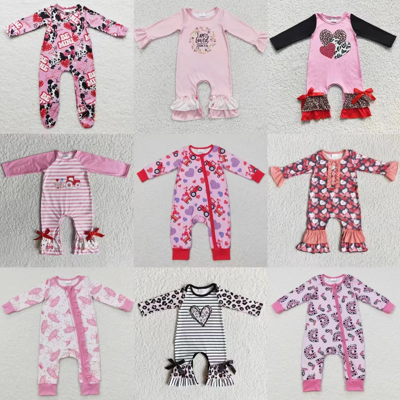 

Wholesale Baby Girl Long Sleeves Toddler Valentine's Day Romper Newborn Infant Love Clothing Children Snap Button Heart Jumpsuit