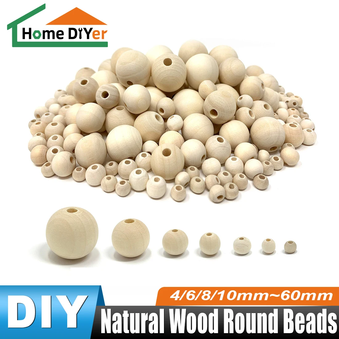 

Round Natural Wood Beads Spacer Beads Balls Charms DIY 4-50mm For Jewelry Making Handmade Accessories