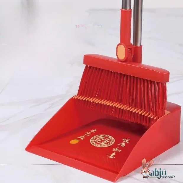赤い移動用掃除セット、新築祝い用の錬鉄製ほうきとちりとりセット