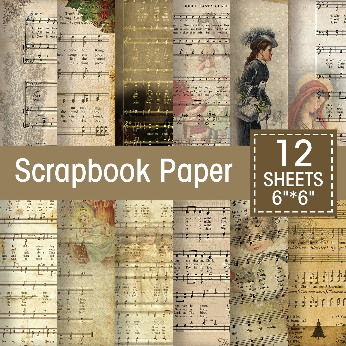 12pc Retro Weihnachten altes Noten blatt Sammelalbum Papier, dekoratives Bastel papier für Journal Hintergrund Gruß karte Weihnachts dekor