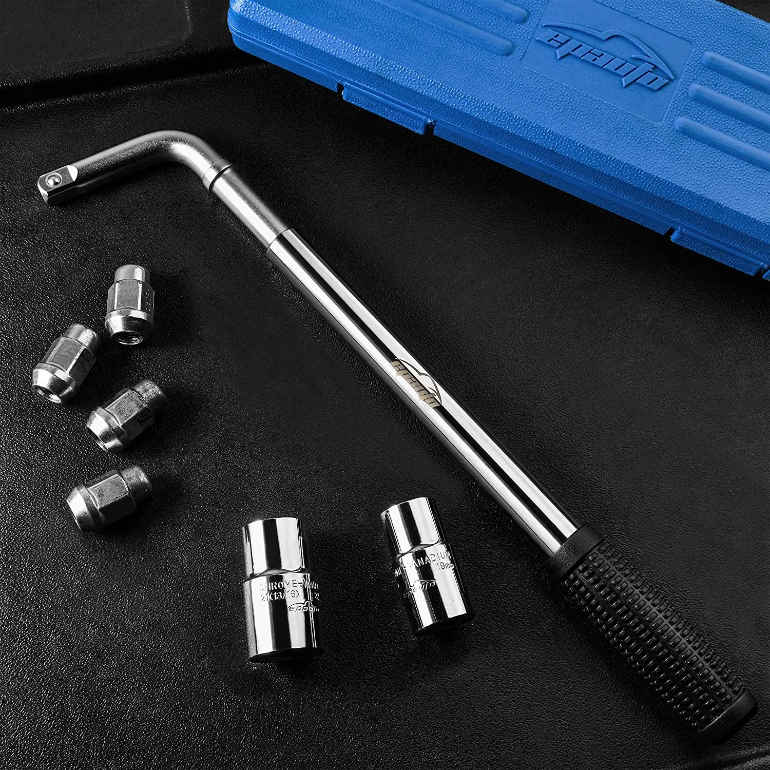 Telescoping Lug Wrench, Wheel Wrench with CR-V Sockets (17/19, 21/22mm)