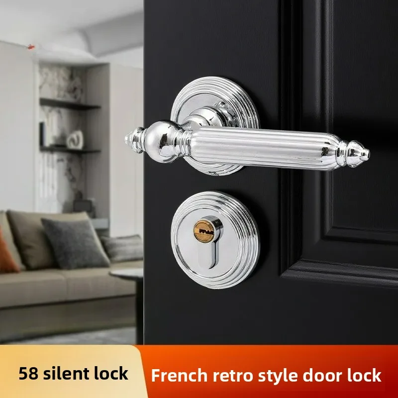 French Style Bedroom, Indoor Silent Room Door Lock, Antique Style Wooden Door Handle, Split Handle Lock