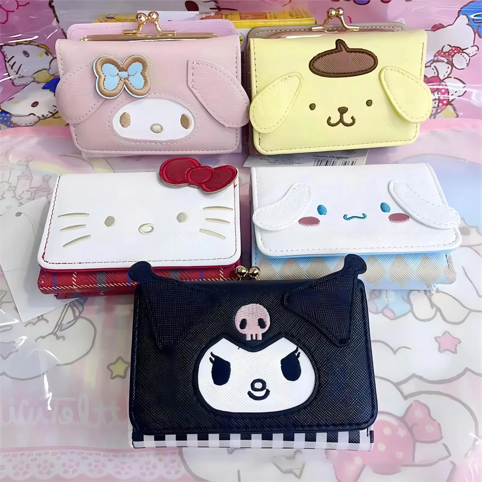 Kawaii Sanurgente Hello Kitty Wallet, Anime Kuromi, My Melody, Multi-Function Purse, Coin Card Bag, Folding, Portable Storage Bag, Gifts, Pu