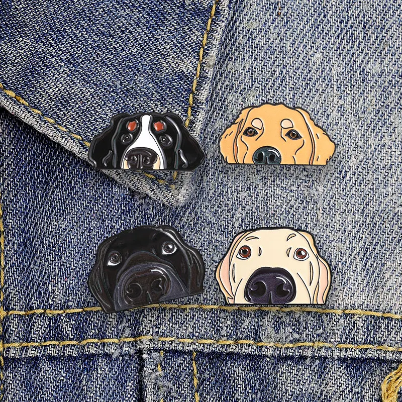 Cute Canine Face Enamel Pin Set Labrador Golden Retriever Beagle Brooch Lapel Badge Jewelry Gift for Pet Lover
