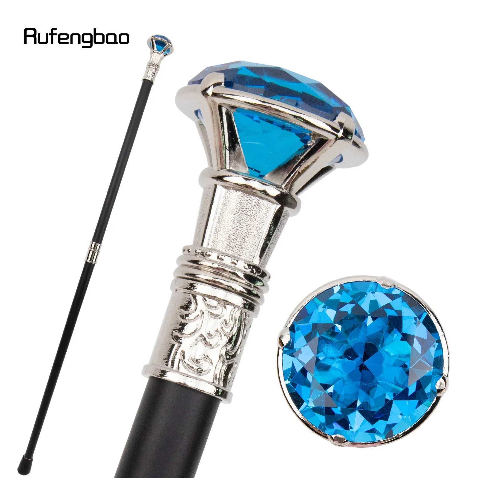 Blue Diamond Type White Walking Stick Fashion Decorative Walking Cane Gentleman Performance stage Cane 93cm