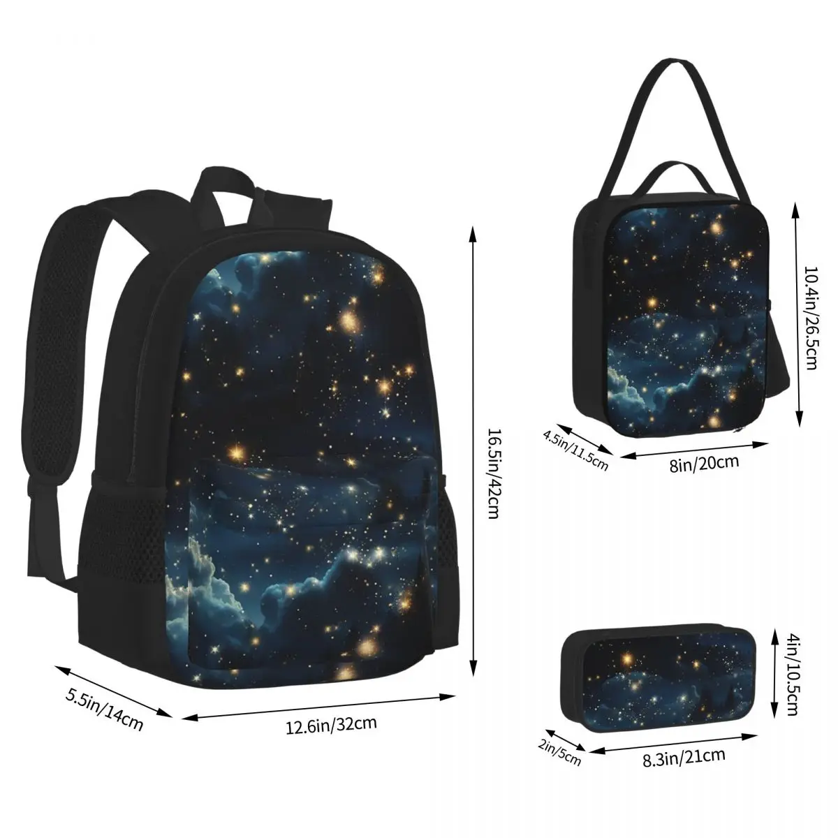 Constellation Star Clusters Galaxies Halloween Backpacks Bookbag School Bags Kids Rucksack Lunch Bag Pen Bag Three-Piece Set