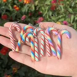 Cute Colour Candy Cane Crutch Earrings Christmas Nordic Style Handmade Weaving Red Color Santa Jewel Accessories Christmas gifts