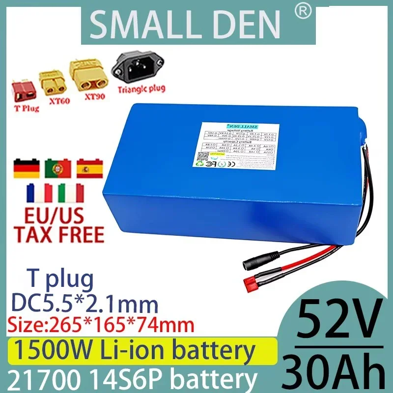 52V 30ah 14S6P 21700 lithium battery pack with same port 30A BMS high-power 1500W electric tool, backup battery+2A 3A 5A charger