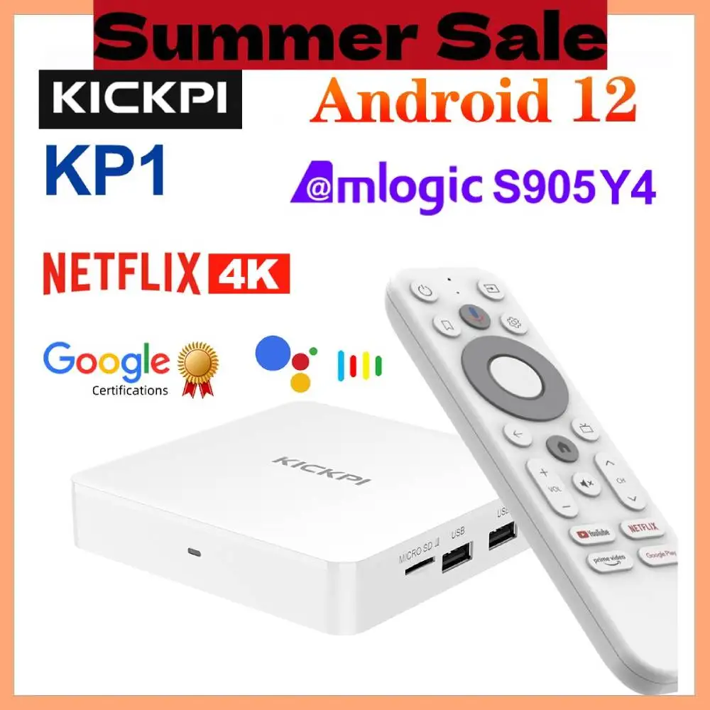 Google Netflix TV Box Amlogic S905Y4 Media Player 4K KICKPI KP1 Android 11 Set Top Box Android 11.0 2G32G AV1 2.4G&5G Wifi BT5.0