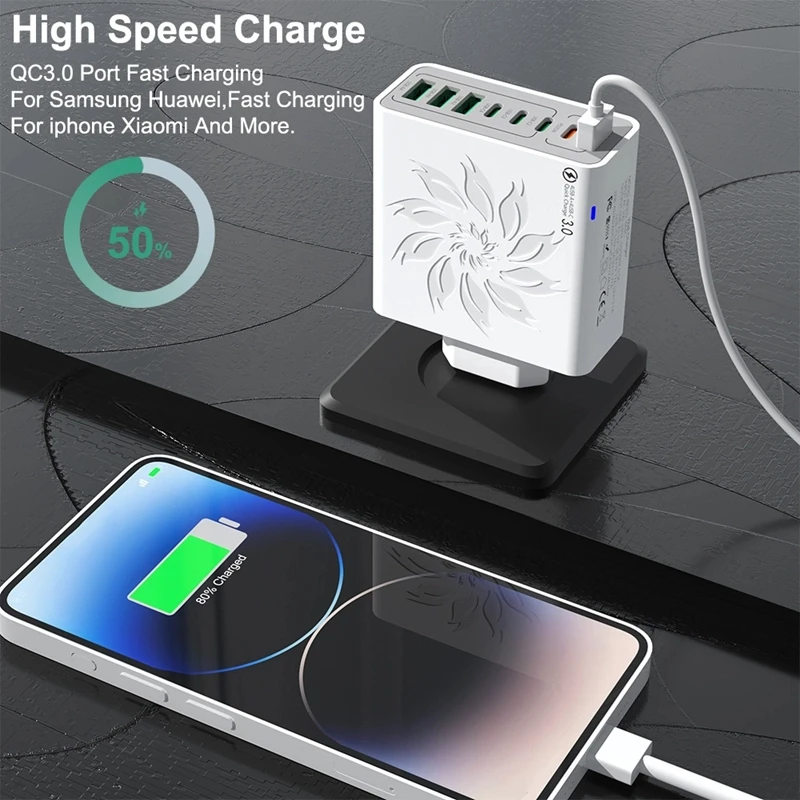 حار بيع 150 واط 8 ميناء محطة شاحن سطح المكتب 4USB 4 نوع C PD QC5 0 محور شحن سريع لأجهزة متعددة الهاتف اللوحي المحمول #5