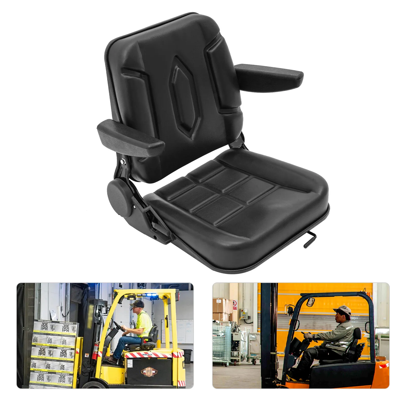 人間工学に基づいたフォークリフトシート、PUフォーム、金属鉄、耐荷重220ポンド、調節可能、振動吸収、お手入れ簡単