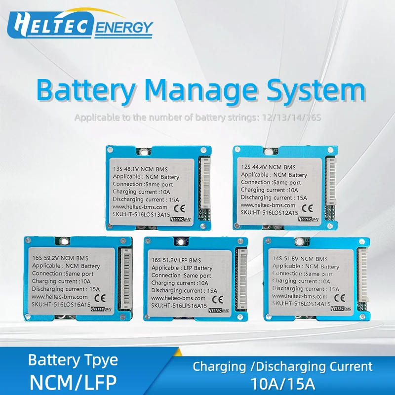 Heltec 12S 13S 14S 16S BMS Battery Protection Board for NCM/LFP Battery, 15A Discharge 10A Charge, for E-Bike Solar Battery Pack