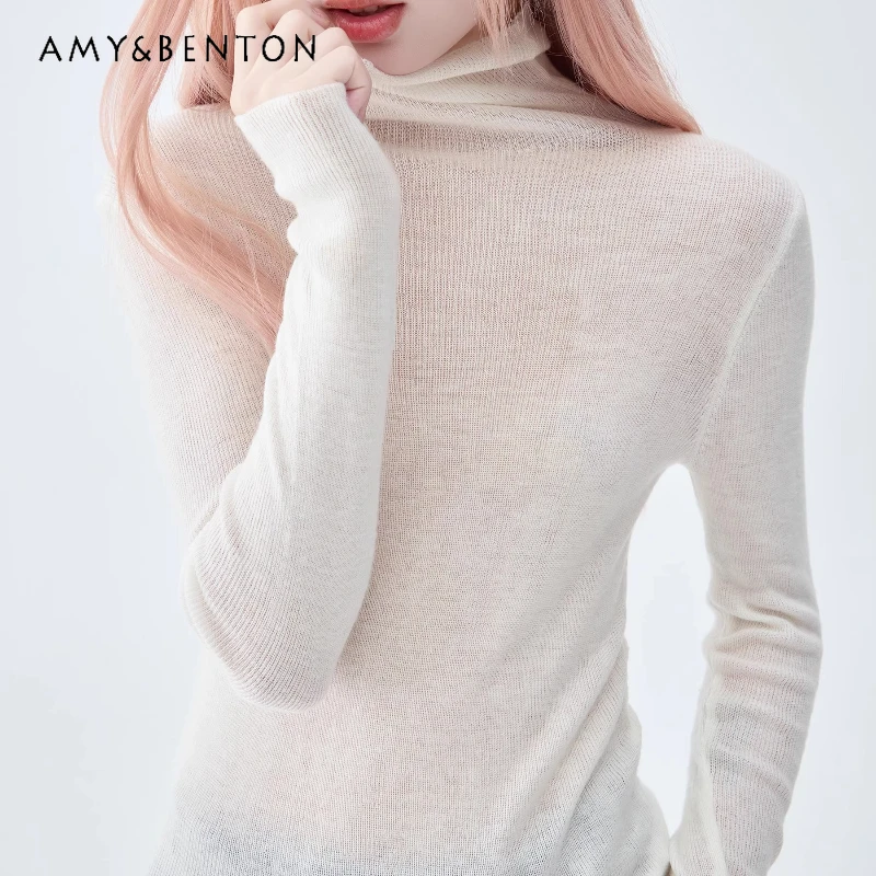 

Vintage Design College Style Long Sleeve Women's Knitwear Top 2025 Autumn Winter New High Neck Versatile Bottoming Shirt Ladies