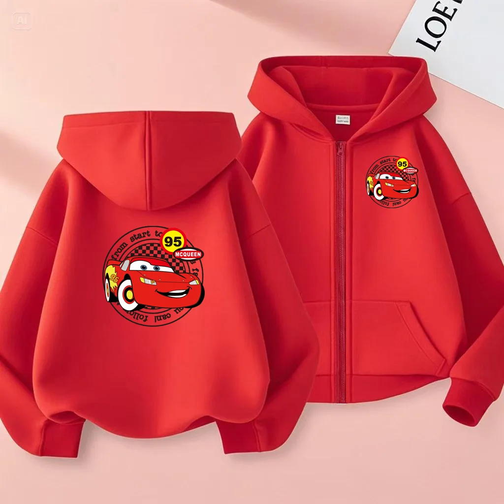 Children's Sweatshirts,boys' and Girls' Jackets, Black and Blue-red Car Pattern Zippered Sweatshirts, Student Hooded Sweatshirts