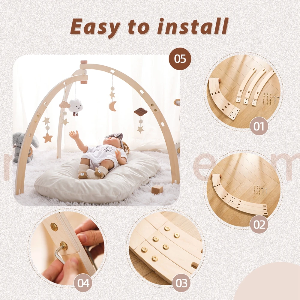 Baby Wooden Triangle Gym Rack Splint Newborn Activity Gym Frame Star Moon Cloud Pendant Rattle Toys Baby Montessori Toys