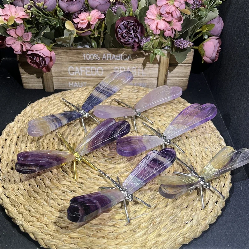 

# Hot Hot Sale Healing Crystal Stone Fluorite Dragonfly Animals Carving For Home Decoration