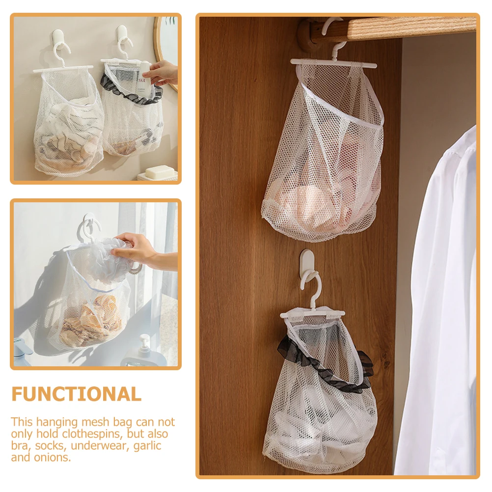 

2pcs White Storage Bags Mesh Hanging Basket for Kitchen Bathroom Clothespin Organizer Bra Socks Underwear Portable Home