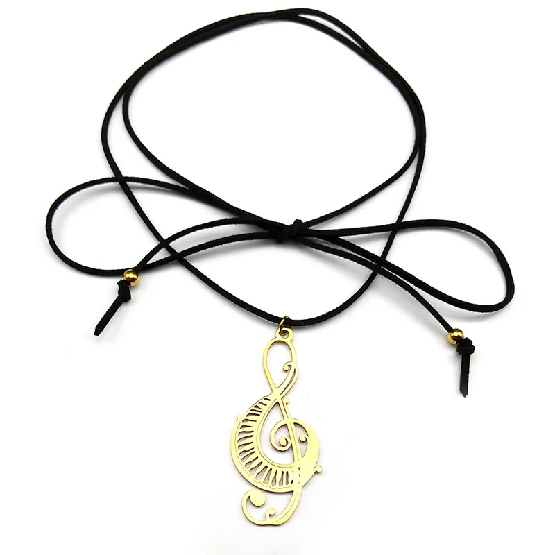 

Musical Note Hollow Pendant Necklace for Women Piano Keys Stainless Steel Long Rope Chain Necklace Music Symbol Jewelry Gift